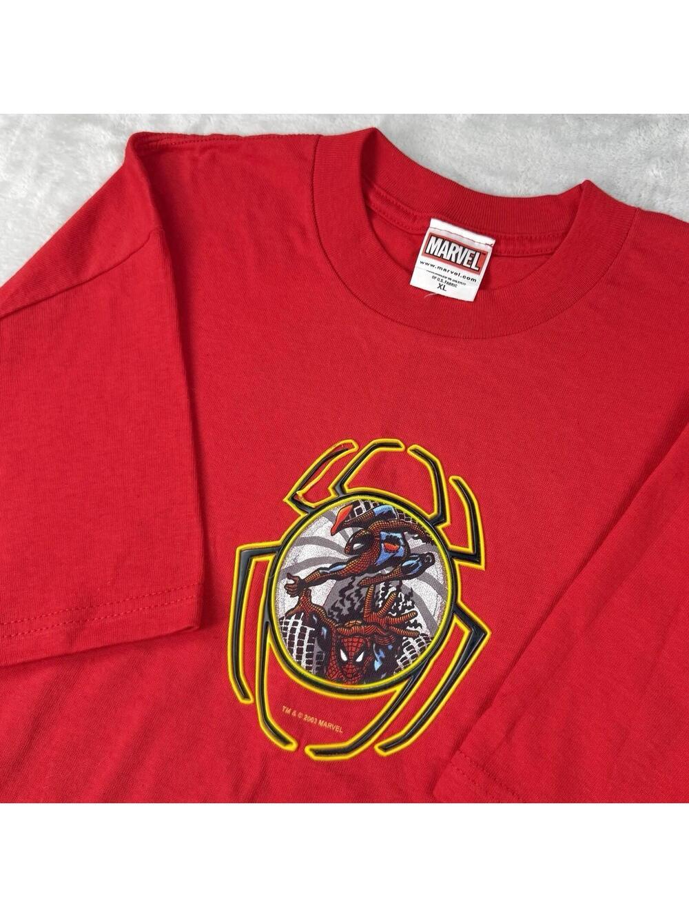 Vintage Marvel Spiderman 2003 3D Graphic T-Shirt MenXL Red Y2K Comic Tee Retro